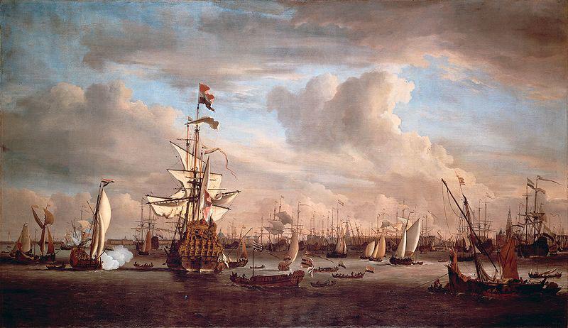 willem van de velde  the younger Cornelis de Tromp's former flagship the 'Gouden Leeuw' on the IJ in front of Amsterdam oil painting image